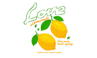 Obraz premium Vintage artwork of fresh lemons with leaves. Retro Love Lemonade illustration for healthy drink menu, sticker