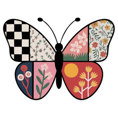 patchwork garden butterfly crest mosaic-wing floral folk-art collage for surface pattern