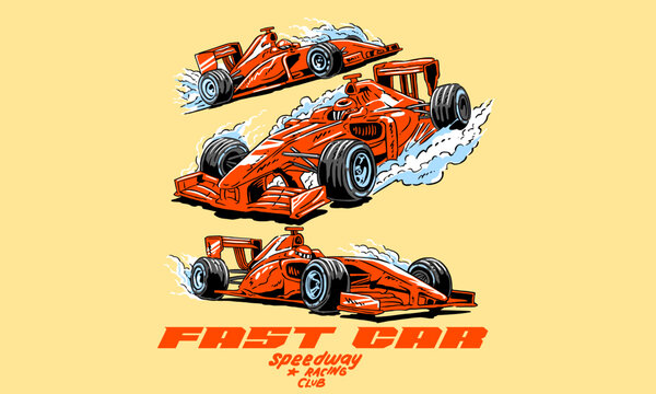 fast race cars in a competition artwork. Retro speedway racing club illustration for a t shirt print.