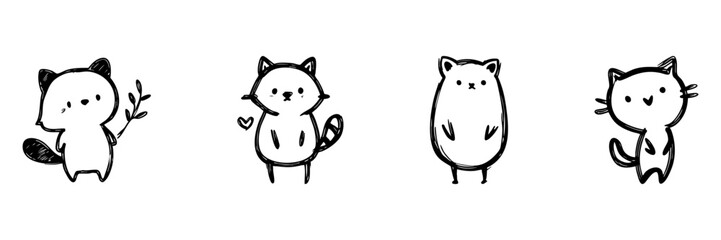 Fototapeta premium Cute Animal Characters Line Icon Set In Doodle Style. Adorable Cartoon Creatures, Playful And Whimsical Outline Sketch Collection. Hand Drawn Isolated Vector Illustration