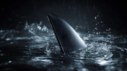 Fototapeta premium Dark, dramatic scene depicts an object emerging from turbulent water during a downpour