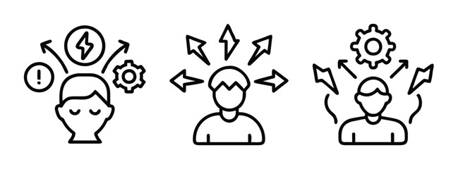 Understanding stress management and mental overload icons representing anxiety and burnout issues