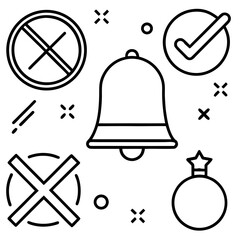 Set of notification and status icons in outline style