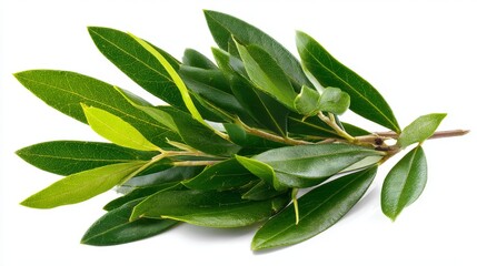 Green olive tree leaves isolated on white with clipping path