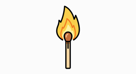 Classic Burning Matchstick: Simple Vector Illustration of Ignition and Warm Flame