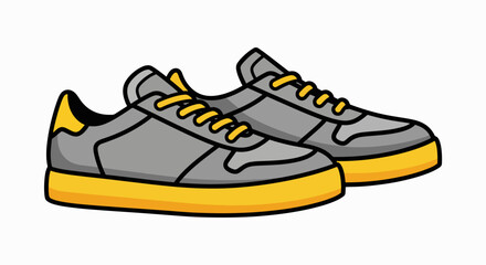 Dynamic Grey and Yellow Sneaker Pair - Modern Flat Illustration