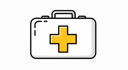 Essential Healthcare First Aid Kit Icon - Medical Emergency Box with Yellow Cross Symbol for Safety and Treatment