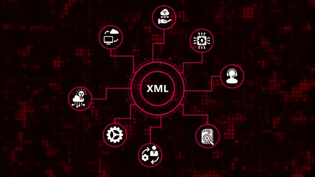 Xml data management and processing concept on abstract dark blue background xml is a markup language that defines a set of rules for encoding documents