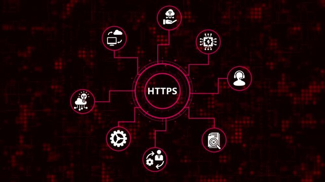 Https icon on digital network background, concept for secure online connection, data privacy, cyber security, encryption, and secure internet browsing and communication