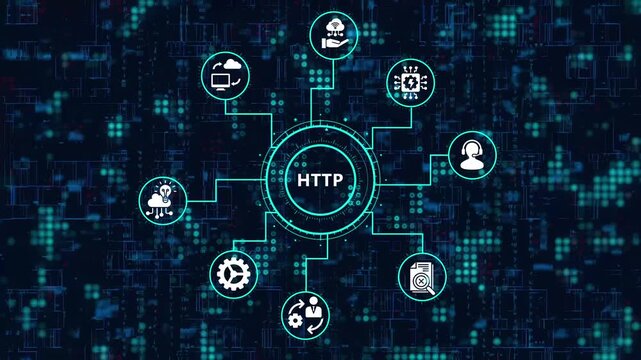 Http protocol concept with icons on digital background the hypertext transfer protocol is an application layer protocol for transmitting hypermedia documents