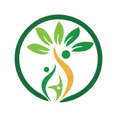 Organic lifestyle outline vector icon leaf and human figure symbolizing natural growth, balance, and green living.