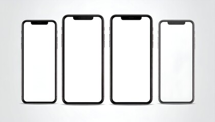 Four black smartphones of varying sizes with blank screens set against a gradient background