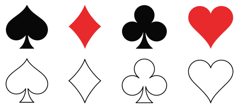 Playing card suits icon set casino symbols collection
