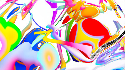 3d render of abstract art of surreal 3d background wallpaper with organic curved deformed objects in colorful bright festive colors on a white background