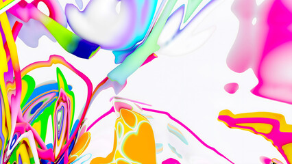 3d render of abstract art of surreal 3d background wallpaper with organic curved deformed objects in colorful bright festive colors on a white background