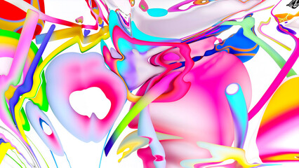 3d render of abstract art of surreal 3d background wallpaper with organic curved deformed objects in colorful bright festive colors on a white background