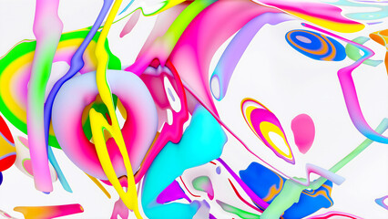 3d render of abstract art of surreal 3d background wallpaper with organic curved deformed objects in colorful bright festive colors on a white background