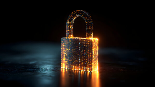 A glowing digital padlock in a dark environment symbolizes cybersecurity and data protection ideal for illustrating IT security concepts, online safety, or encryption technology,