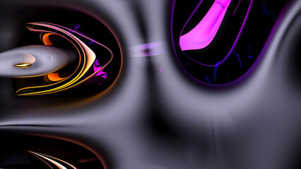 3d render of abstract art 3d background with part of surreal alien flower in a curved, wavy smooth and soft organic lines forms in translucent rubber plastic material with glossy glass parts in yellow