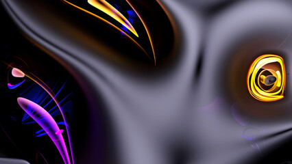 3d render of abstract art 3d background with part of surreal alien flower in a curved, wavy smooth and soft organic lines forms in translucent rubber plastic material with glossy glass parts in yellow