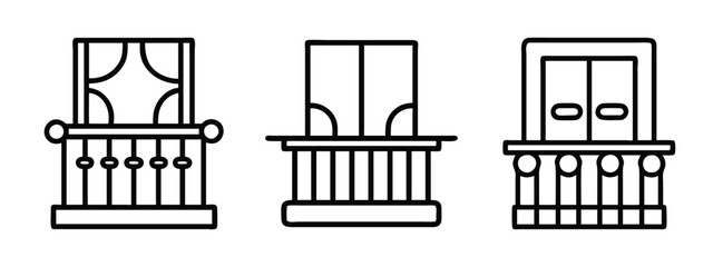 Balcony design ideas vector illustration, architectural balcony elements, balcony railing styles, outline art