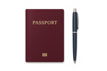 Passport and pen verifying identity for international travel