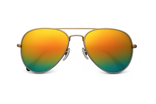 Aviator sunglasses having reflective gradient lenses from orange to teal