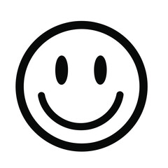 A classic black and white smiley face icon with a bold outline, two oval eyes, and a curved smiling mouth.