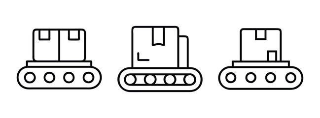 Automated conveyor belt system for package handling and logistics line art illustration vector design
