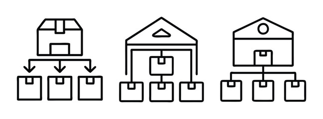 Distribution logistics supply chain management warehouse delivery network fulfillment center icon set