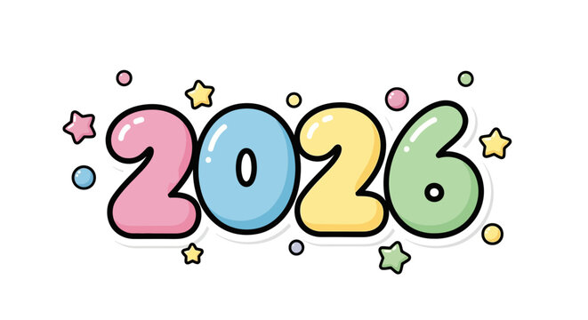 Cute cartoon numbers 2026 with stars and dots
