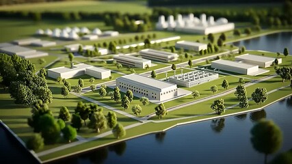 Architectural visualization featuring contemporary buildings with environmental integration