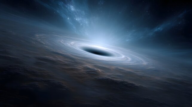 A black hole with a luminous swirling accretion disk in deep space bending light