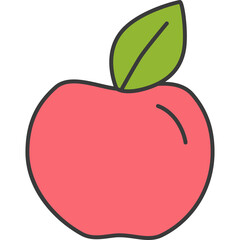 Simple Red Apple With Green Leaf Isolated On Transparent Background Minimalist Illustration