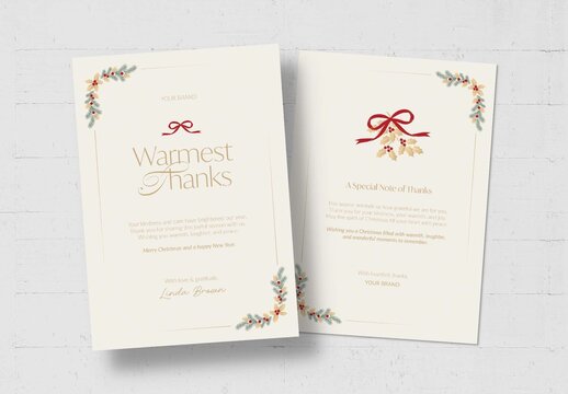 Christmas Thank You Card Template & Postcard Layout