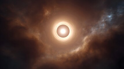 A brilliant accretion disk swirls around a central black hole bending light and creating a mesmerizing cosmic phenomenon in the deep universe