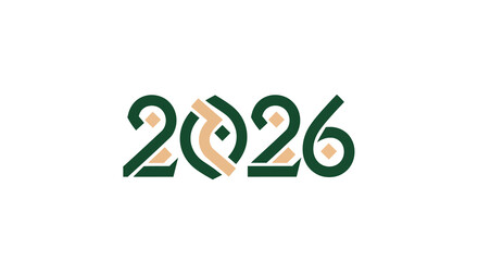 Elegant and sophisticated design the year 2026 with unique, geometric pattern integrated into the typography, using dark green and beige colors