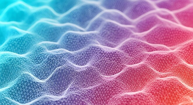 Abstract technology background with connecting lines and dots creating digital wave structure - Powered by Adobe