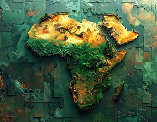 Detailed Relief Map of Africa Continent with Varied Terrain.