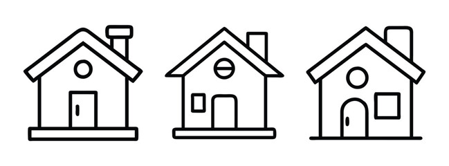 Three simple house line art vector designs for real estate and home design projects and illustrations