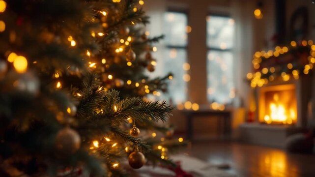Reflected Christmas Tree and Fireplace in Glass