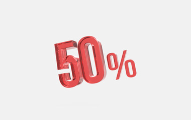 3d red glass 50% sign icon on isolated background	
