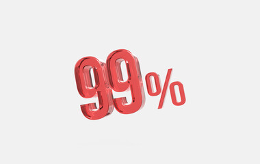 3d red glass 99% sign icon on isolated background	
