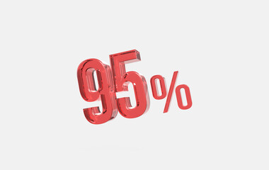 3d red glass 95% sign icon on isolated background	
