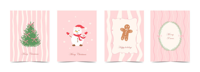	
Hand drawn ink drawing Merry Christmas vintage card set. Xmas frames with ribbons and bows. Minimalist posters in coquette doodle style