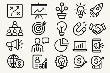 Fototapeta premium Linear Business and Marketing Strategy Icons Set