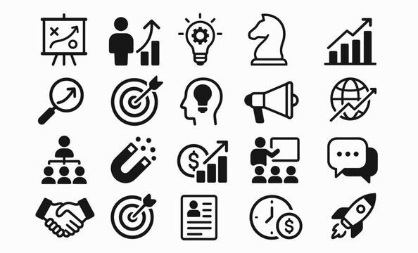 Solid Business and Marketing Strategy Icons Collection