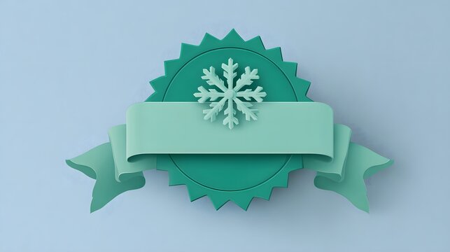 Three dimensional seal design featuring a snowflake and blank ribbon against a soft background