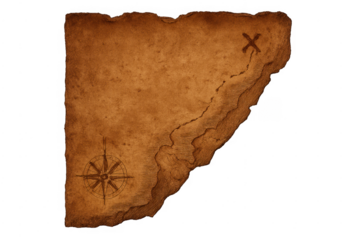 Old treasure map with compass and x marks the spot