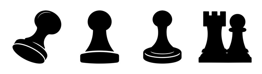 Classic black chess pieces pawn and rook silhouettes for board game design